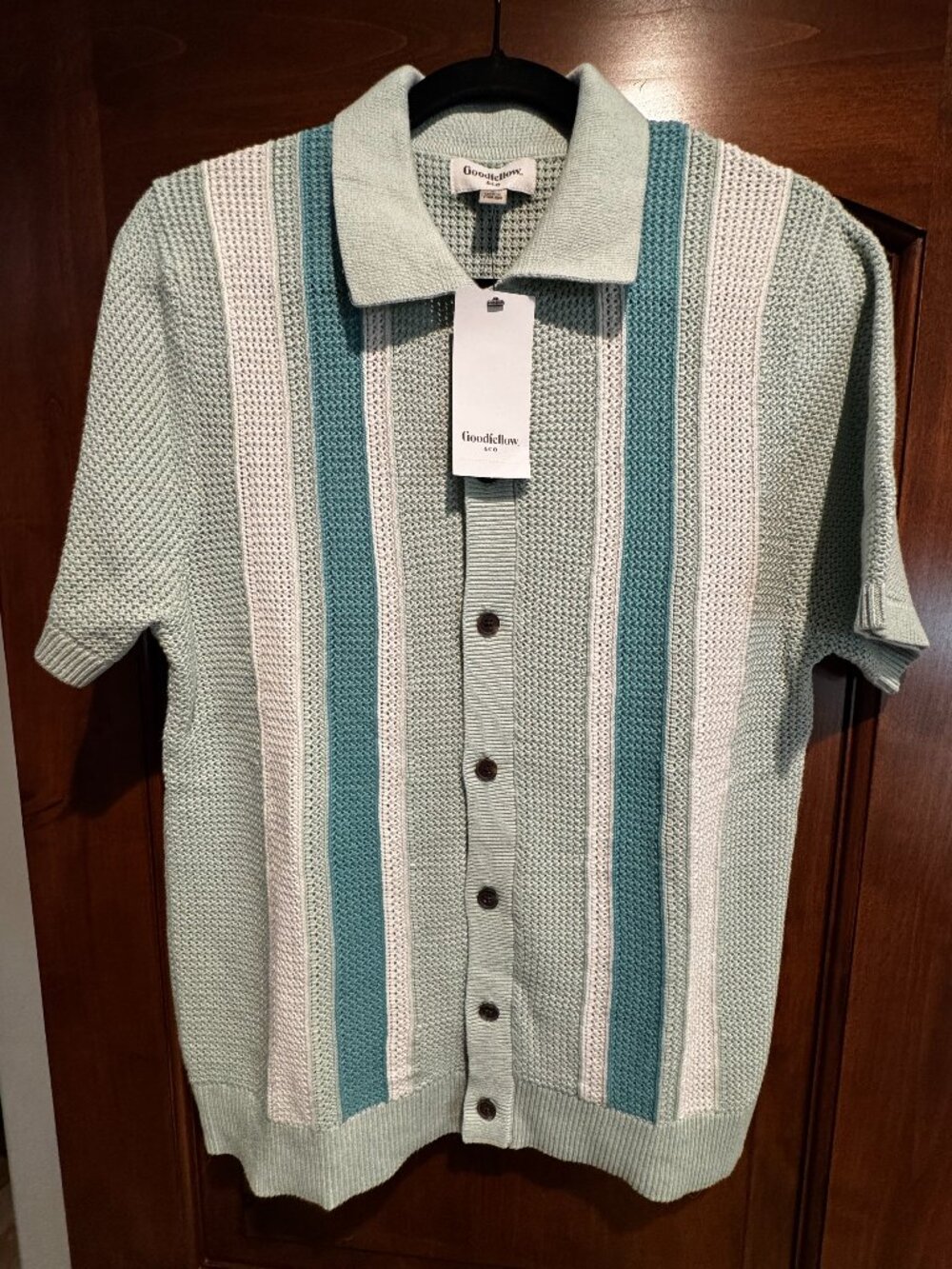 NWT Goodfellow & Co Knit Polo in Mint, Teal, and White, Size S